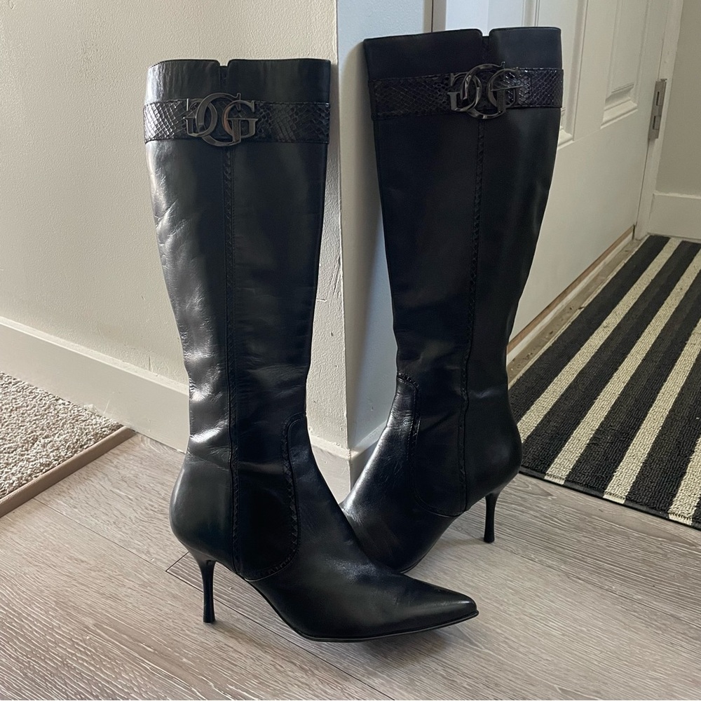 Guess Leather Knee High Boots Black Classy Size 6.5 - Picture 6 of 10